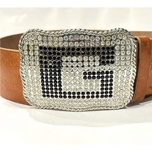 Vintage GUESS Rhinestone Belt Buckle with Leather Belt